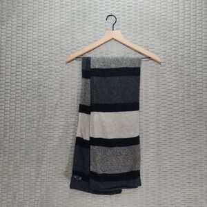 GAP Black and Gray Striped Scarf 100% Soft Wool-Academia